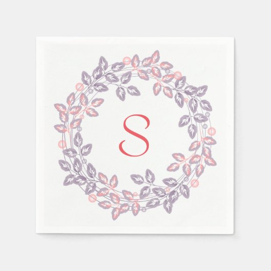ピンク、薄紫、植物性リースパーソナライズされた、 スタンダードカクテルナプキン (正面)