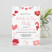 ピンク&赤いハートカップルのバレンタインデーパーティー 招待状 (スタンド正面)