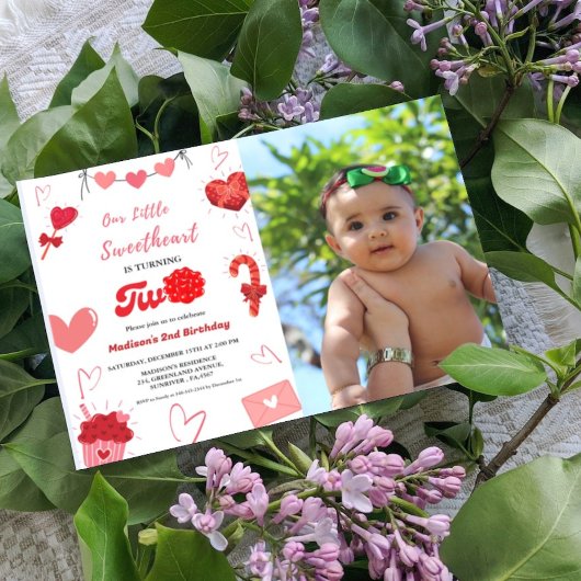 ピンク&赤いハートバレンタインデー2 招待状