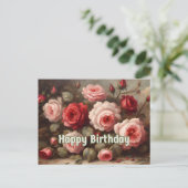ピンク、赤いバラの誕生日おめでとう ポストカード (スタンド正面)