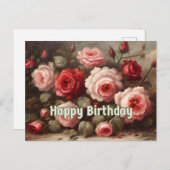 ピンク、赤いバラの誕生日おめでとう ポストカード (正面/裏面)