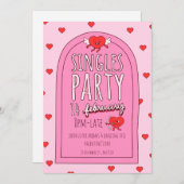 ピンク&赤かわいいシングルスバレンタインデーパーティー シーズンカード (正面/裏面)