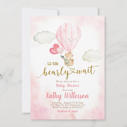 ピンク – 赤ちゃんのシャワー待つことができる 招待状 (正面)