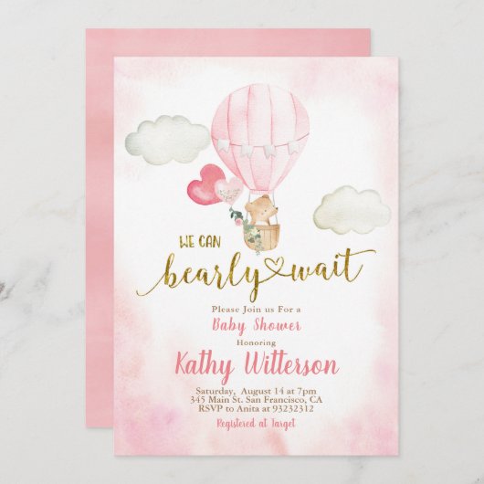 ピンク – 赤ちゃんのシャワー待つことができる 招待状 (正面/裏面)