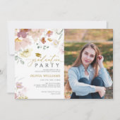 ピンク&赤ワイルドフラワーフォト卒業パーティー 招待状 (正面)