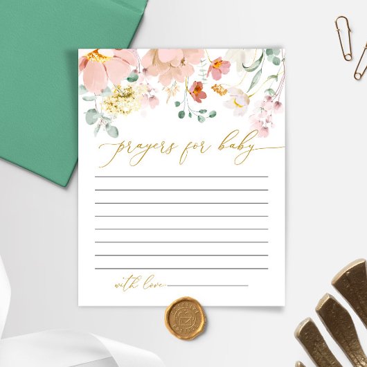 ピンク&赤ワイルドフラワーベビーシャワー祈りの言葉カード