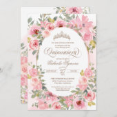 ピンク&赤面フラワーズウォーター色フローラキンセアニェラ 招待状 (正面/裏面)