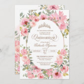 ピンク&赤面フラワーズウォーター色フローラキンセアニェラ 招待状 (正面/裏面)