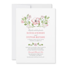 ピンク&赤面フローラ水彩結婚式招待状