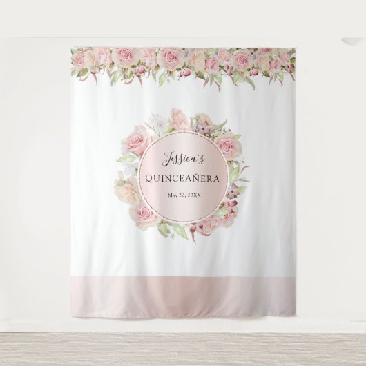 ピンク、赤面、バラ金ゴールド任意のイベントフォトバックグラウンド タペストリー (正面)