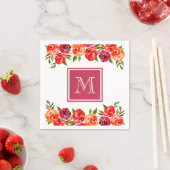 ピンク 赤 オレンジ 花のモノグラム スタンダードカクテルナプキン (インサイチュ)