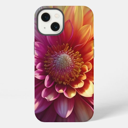 ピンク 赤 オレンジ 黄 紫のダリアの花 iPhoneケース (裏面)