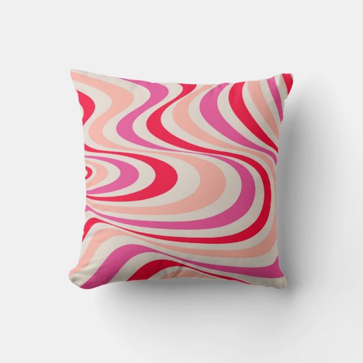 ピンク、赤、グレーのレトロ抽象芸術旋回デザイン クッション (正面)