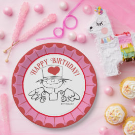 ピンク/赤「ハート妖精」©誕生日 ペーパープレート
