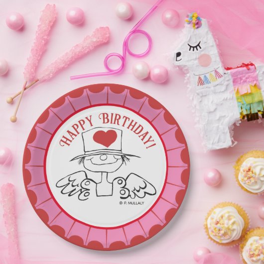 ピンク/赤「ハート妖精」©誕生日 ペーパープレート (パーティー)