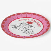 ピンク/赤「ハート妖精」©誕生日 ペーパープレート (アングル)