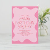 ピンク 赤 レトロ モダン ウェーブ ボールド タイプ ガーリー 招待状 (スタンド正面)