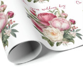 ピンク、赤、白の牡丹のウェディングブーケ ラッピングペーパー (ロールコーナー)