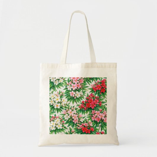 ピンク 赤 白 オレアンダー 花 植物 パターン トートバッグ (正面)