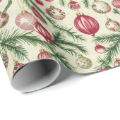 ピンク、赤、緑のクリスマスオーナメントフェスト ラッピングペーパー (ロールコーナー)