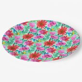 ピンク、赤、緑の水彩花 ペーパープレート (アングル)