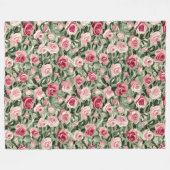 ピンク 赤 緑 薔薇 花柄 フリースブランケット (正面(横))