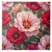 ピンク、赤、藤色の花 タイル (正面)