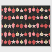 ピンク、赤、金ゴールドのクリスマスオーナメントラッピングパップ ラッピングペーパー (フラット)