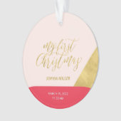 ピンク、赤、金ゴールドモダン初めてのクリスマス写真 オーナメント (正面)