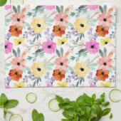 ピンク、赤、黄色のフローラ花水色 キッチンタオル (折り畳み)