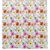 ピンク、赤、黄色の花の水彩画 シャワーカーテン (正面)
