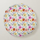 ピンク、赤、黄色の花の水彩  ラウンドクッション (裏面)
