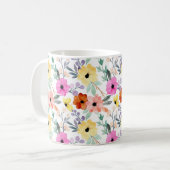 ピンク 赤 黄色の花 フラワー ウォーターカラー  コーヒーマグカップ (正面左)