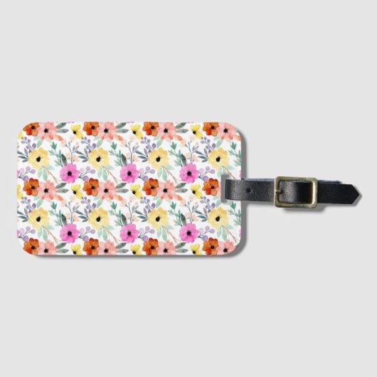ピンク 赤 黄色の花 フラワー ウォーターカラー  ラゲッジタグ (正面横)