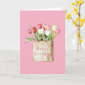 ピンク 赤 黄色 白 ユリの花 バッグ 誕生日 カード (黄色い花)