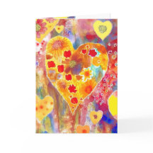 ピンク、赤、黄色、青のバレンタインカード