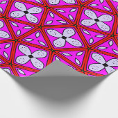 ピンク、赤、黒、白のフローラ幾何学的パターン ラッピングペーパー (角)