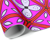 ピンク、赤、黒、白のフローラ幾何学的パターン ラッピングペーパー (ロールコーナー)