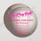 ピンク·野球誕生日パーティーの招待 招待状 (正面/裏面)