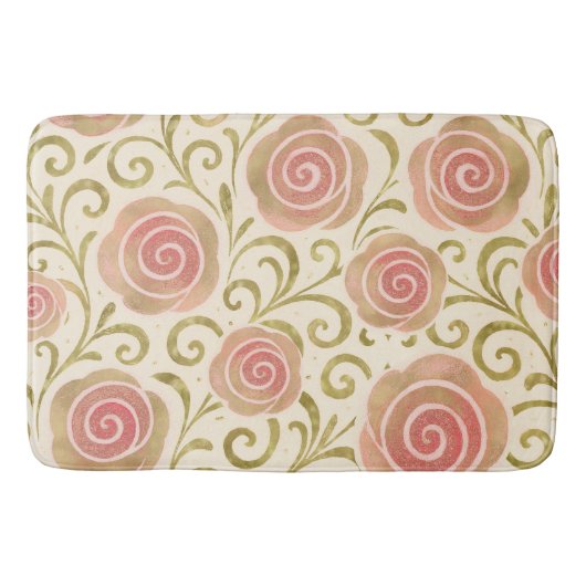 ピンク&金ゴールドおとぎ話ストーリーブックプリンセスバラ バスマット (正面)