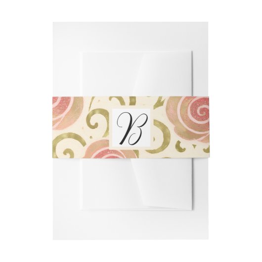 ピンク&金ゴールドおとぎ話ストーリーブックプリンセスバラ 招待状ベリーバンド (正面例)