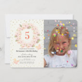 ピンク&金ゴールドさくらんぼブロッサムガールフォト誕生日 招待状 (正面)