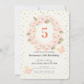 ピンク&金ゴールドさくらんぼブロッサムフローラガール誕生日 招待状 (正面)