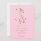 ピンク&金ゴールドそれが女の子のベビーシャワー招待状 招待状 (正面)