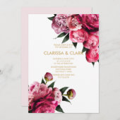 ピンク&金ゴールドとロマンチックな牡丹結婚の 招待状 (正面/裏面)