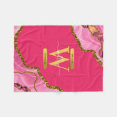 ピンク&金ゴールドアゲエデグリッターモノグラム フリースブランケット (正面(横))