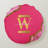 ピンク&金ゴールドアゲエデグリッターモノグラム ラウンドクッション (裏面)