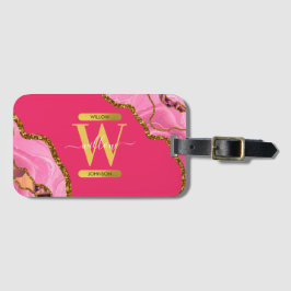 ピンク&金ゴールドアゲエデグリッターモノグラム ラゲッジタグ