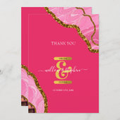 ピンク&金ゴールドアゲートゲードグリッター結婚ズ サンキューカード (正面/裏面)
