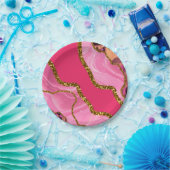 ピンク&金ゴールドアゲートゲードグリッター ペーパープレート (パーティー)